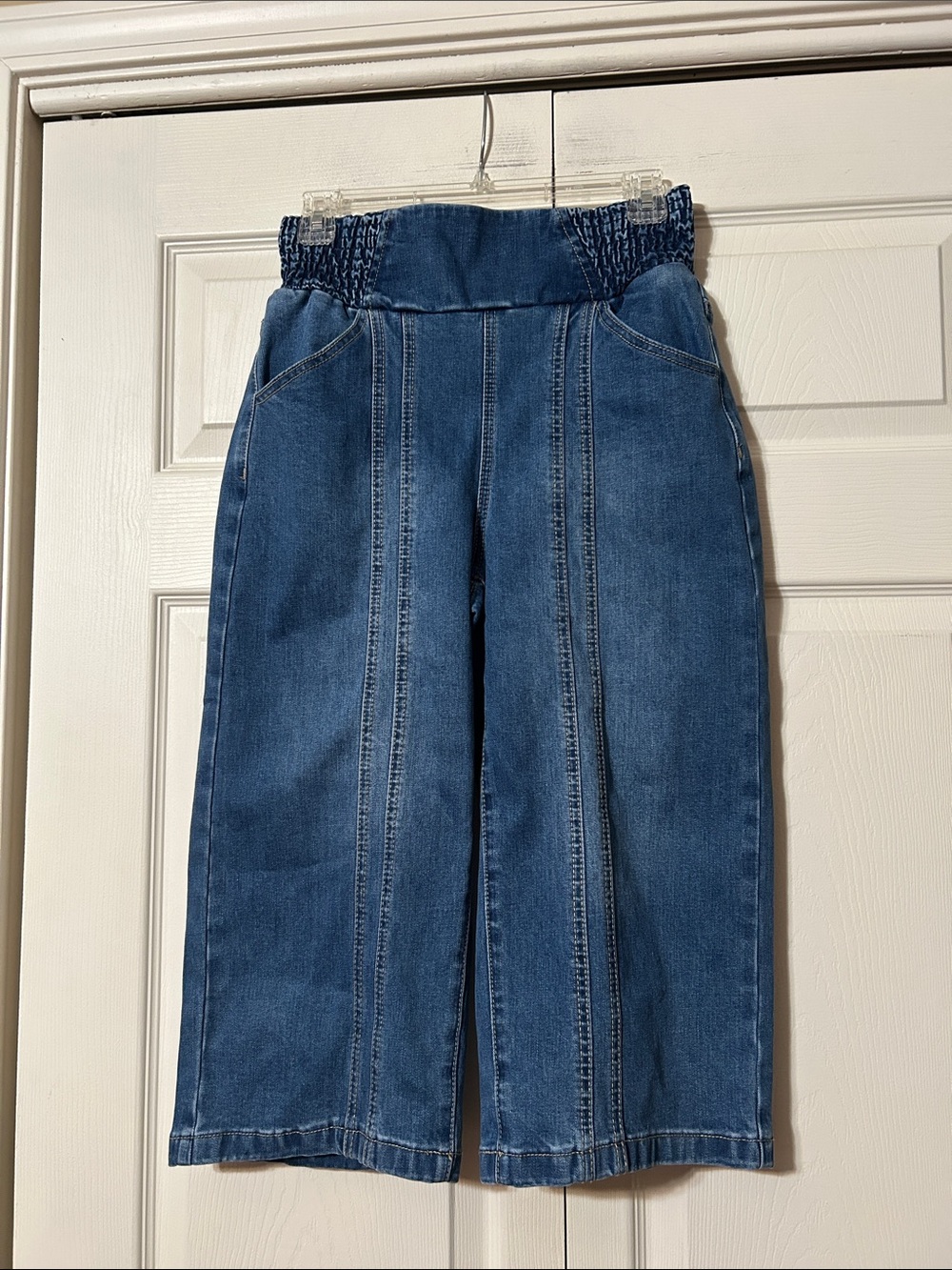 Flamingals sz XS - Shirred High Waist Women's Elastic Waist Wide-Leg Jeans
